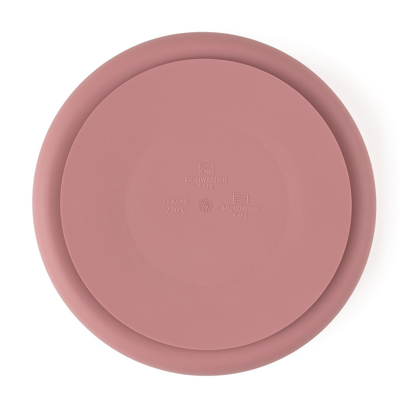 Silikonowy talerzyk z przegródkami okrągły kolor różowy